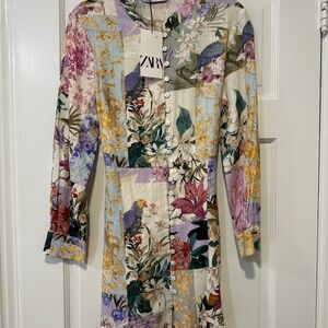 NEW Zara Large Floral Dress Button Down Long Sleeve